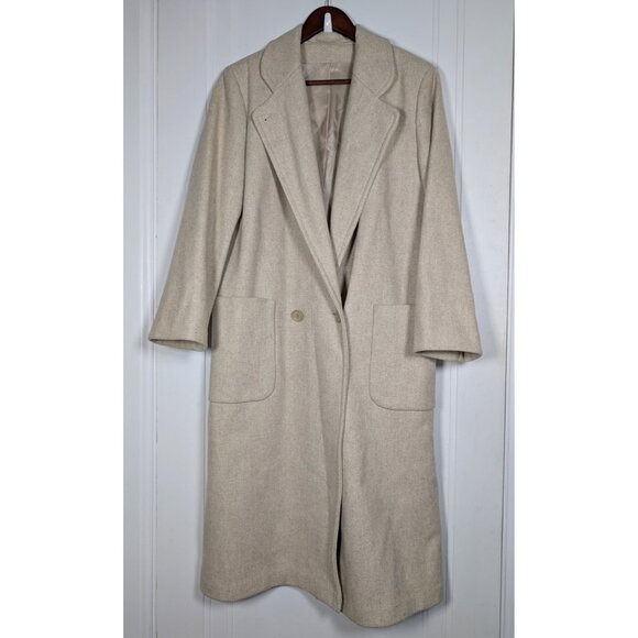 Vintage Union Made Tan Beige Wool Long Pea Coat Overcoat Women's Size 10 Medium - Picture 1 of 5